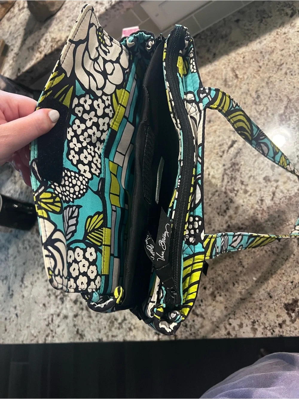Vera Bradley Quilted Floral Laptop Tote in Teal, White & Lime